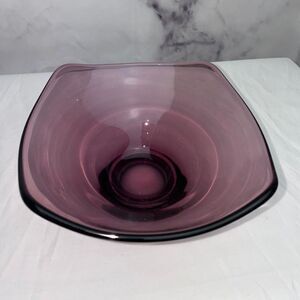 Retro vintage 60s amethyst purple art glass bowl, mod tapered square